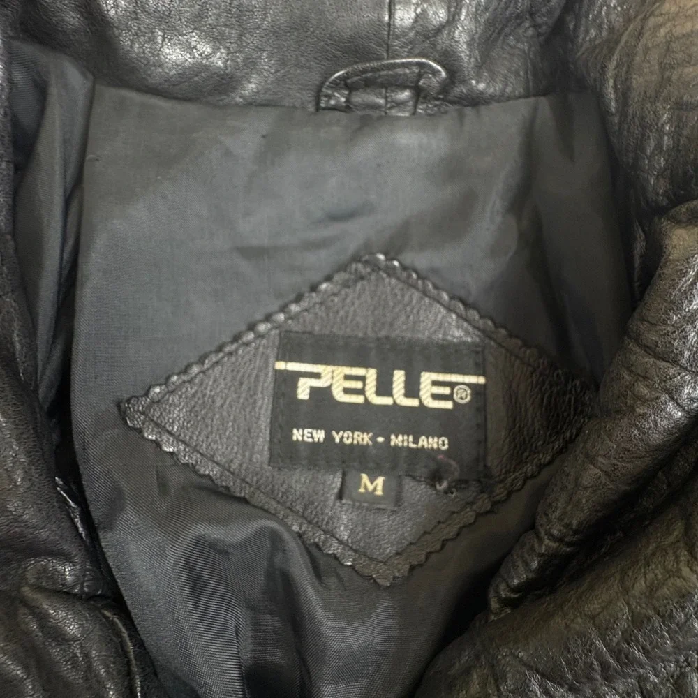 Vintage Black Leather Jacket Mens Small Minimalist‎ Button Front